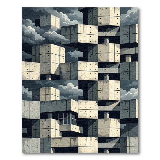 Concrete Brutalist Block Skyline Rug
