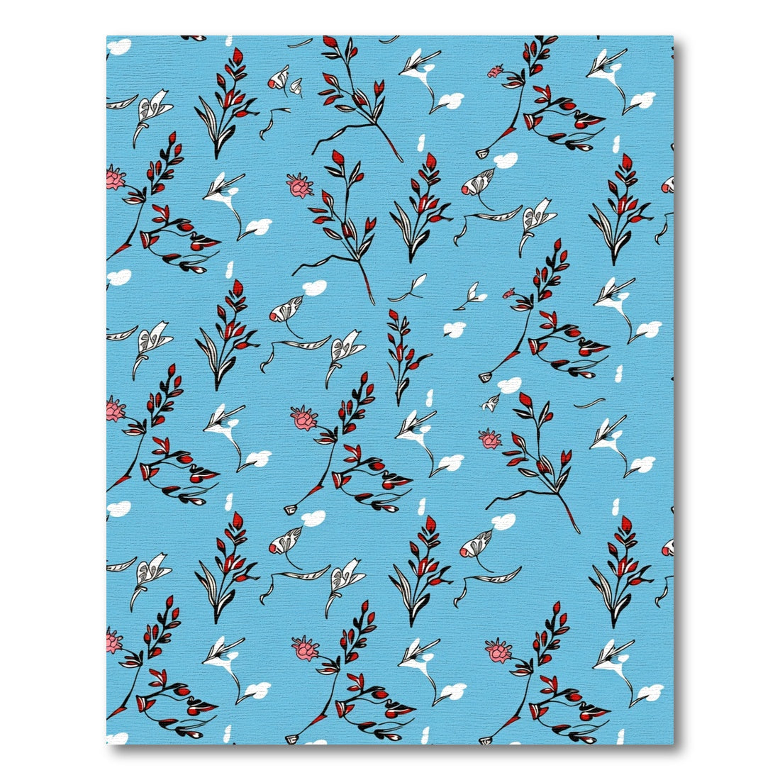 Light Blue Branch Red Leaf Whimsical Rug