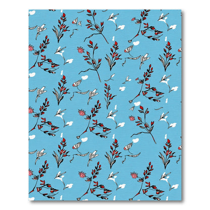 Light Blue Branch Red Leaf Whimsical Rug