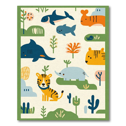 Playful Safari and Ocean Animals Rug