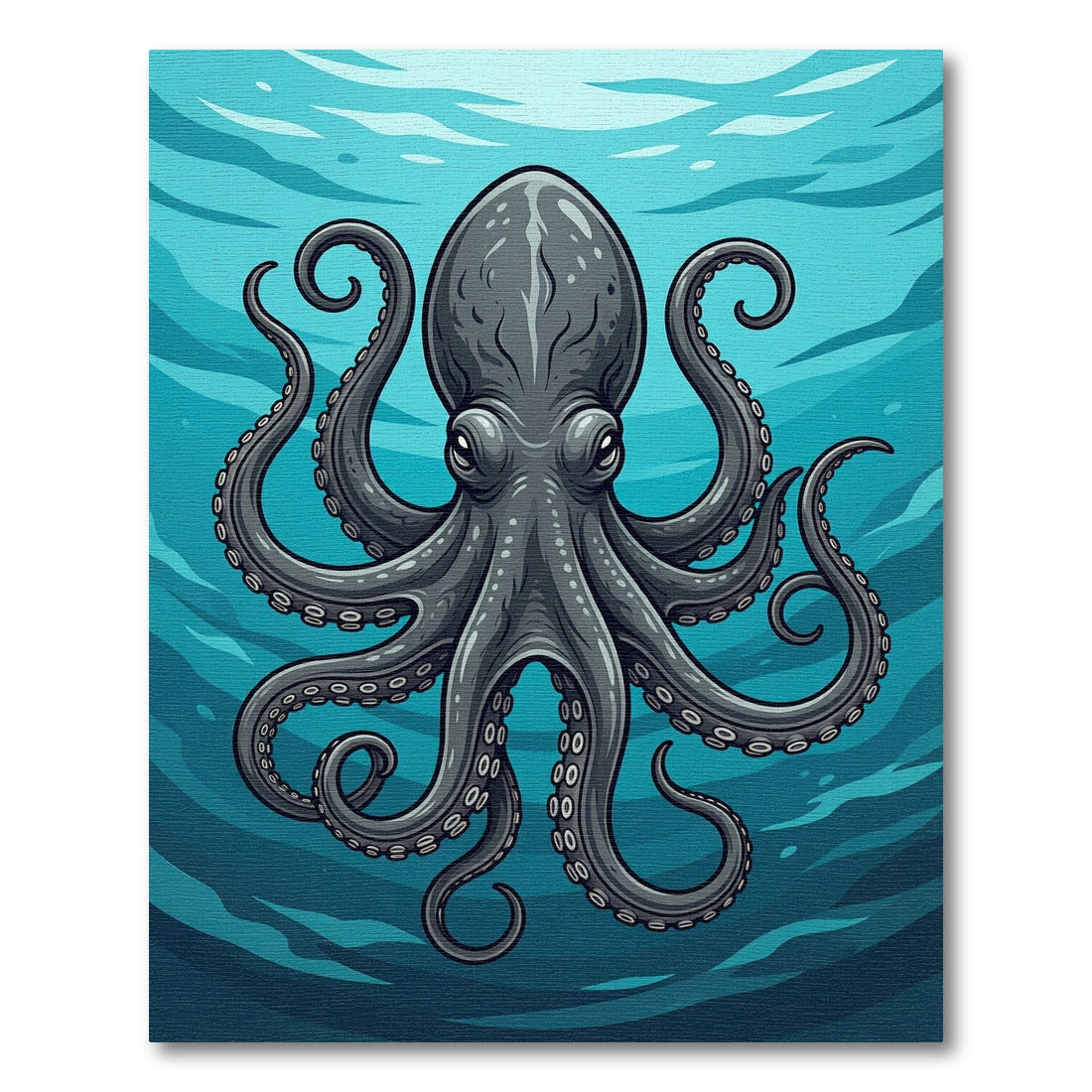 Dark Blue Octopus Sea Life Illustration Rug