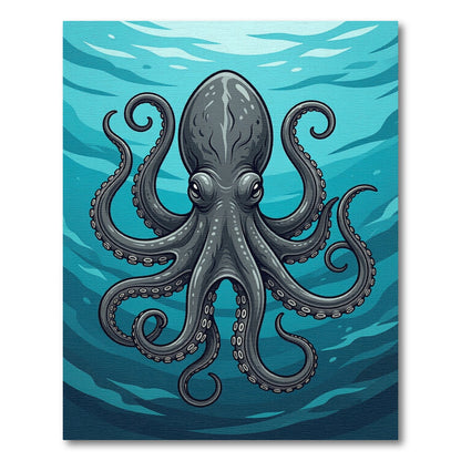Dark Blue Octopus Sea Life Illustration Rug