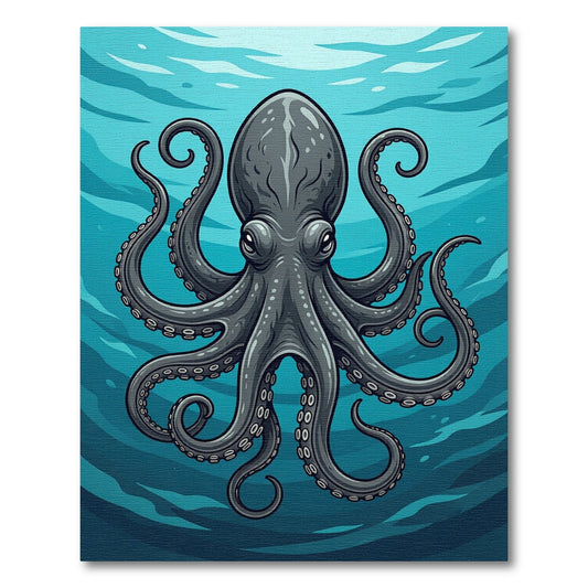 Dark Blue Octopus Sea Life Illustration Rug
