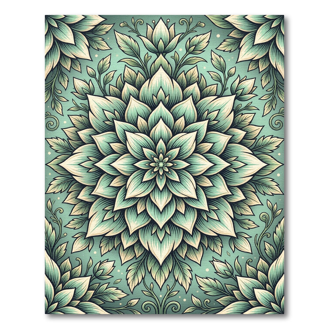 Sage Green Botanical Floral Mandala Rug