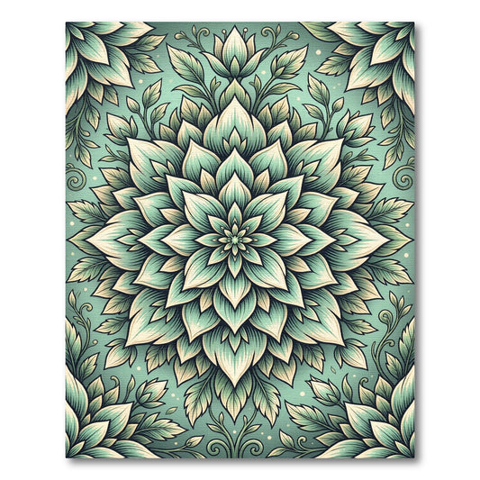 Sage Green Botanical Floral Mandala Rug