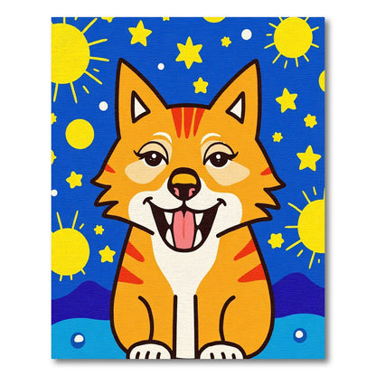 Whimsical Orange Cat Stars Sun Scene Rug