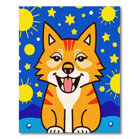 Whimsical Orange Cat Stars Sun Scene Rug