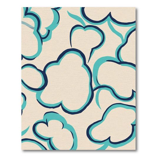 Cream Navy Teal Blob Abstract Rug