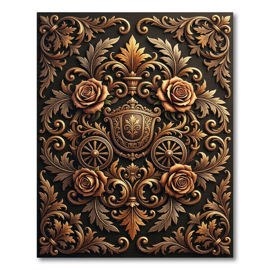 Ornate Baroque Golden Rose Filigree Rug