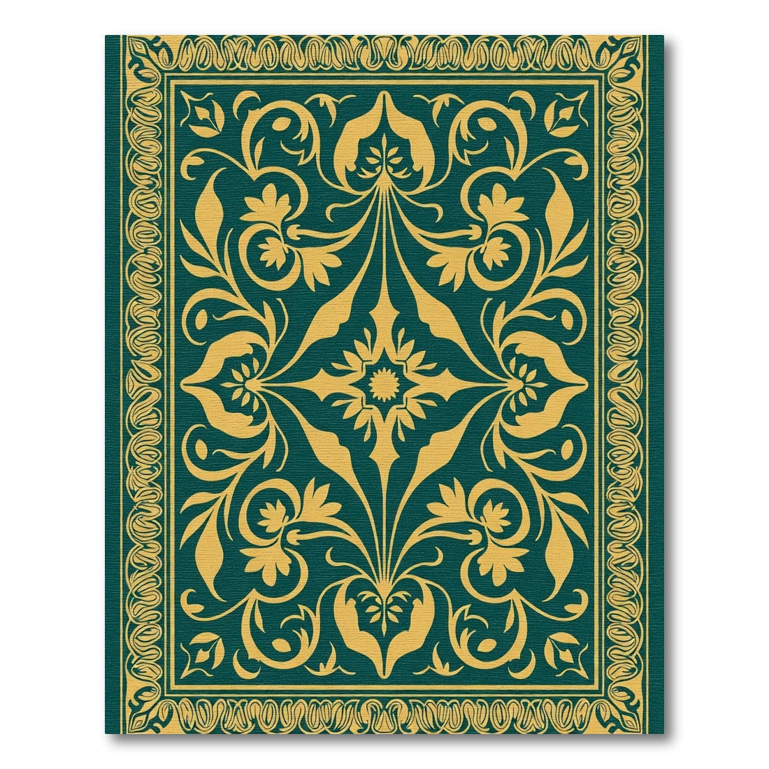 Deep Teal Gold Floral Medallion Rug