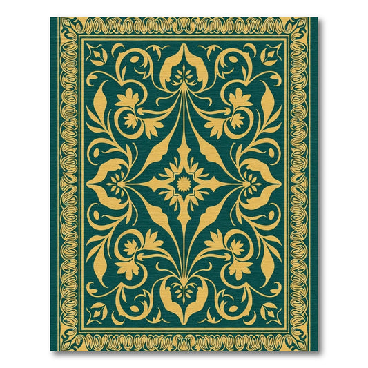 Deep Teal Gold Floral Medallion Rug