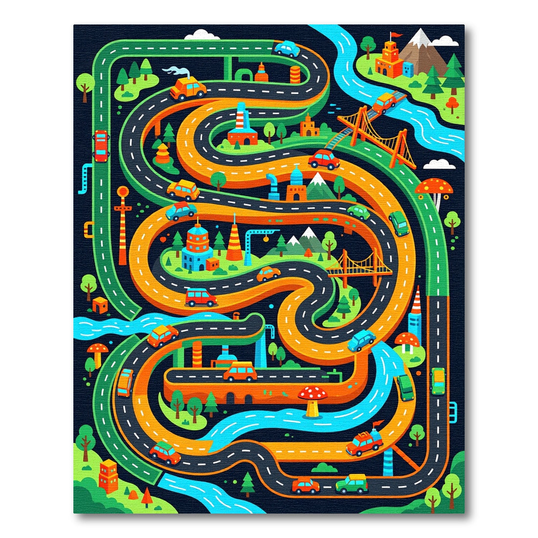 Vibrant Playful Winding Roads Adventure Rug