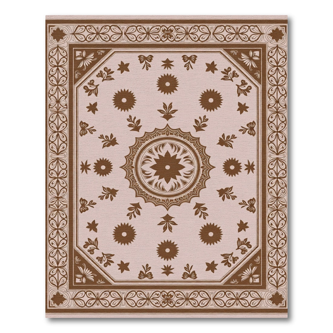 Chocolate Brown Blossom Medallion Borders Rug