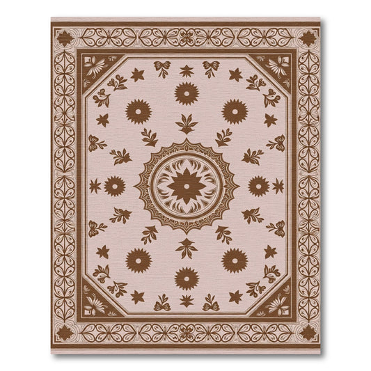 Chocolate Brown Blossom Medallion Borders Rug