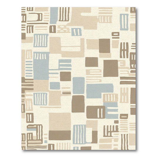 Neutral Geometric Mid Century Blocks Rug