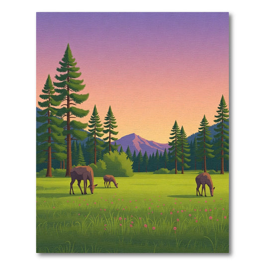 Peaceful Meadow Deer Sunset Landscape Rug