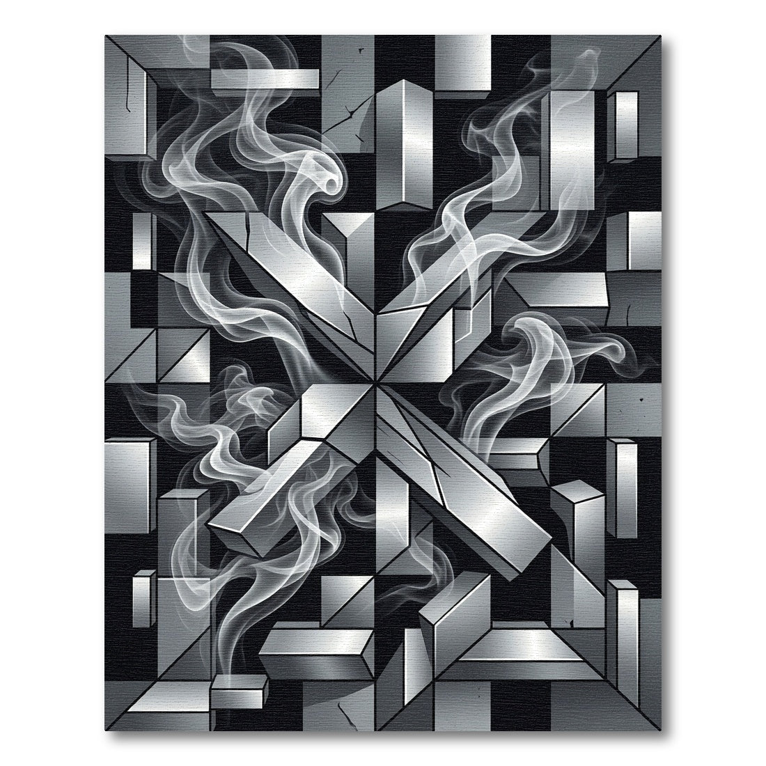 Monochrome Abstract Geometric Silver Smoke Rug