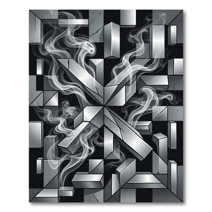 Monochrome Abstract Geometric Silver Smoke Rug