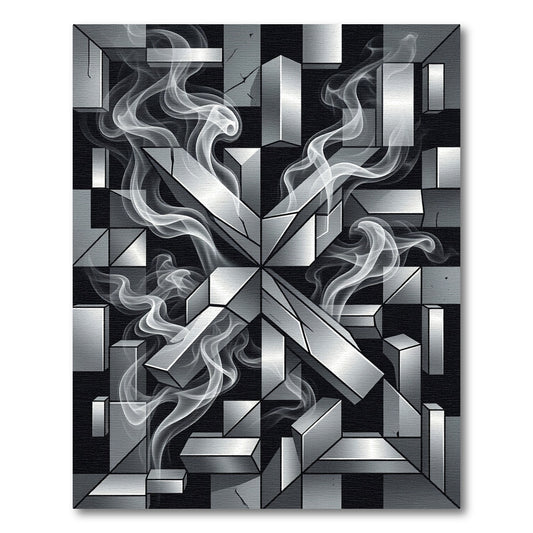 Monochrome Abstract Geometric Silver Smoke Rug