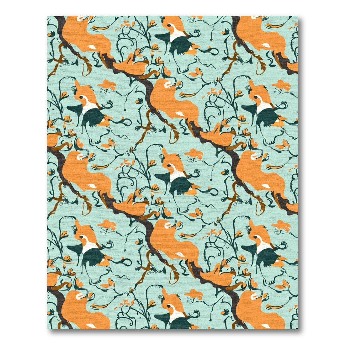 Whimsical Orange Foxes Climbing Branches Rug