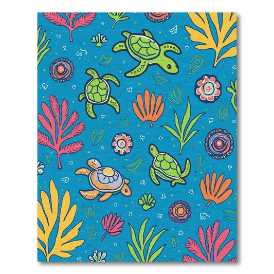 Whimsical Sea Turtle Coral Reef Scene Rug