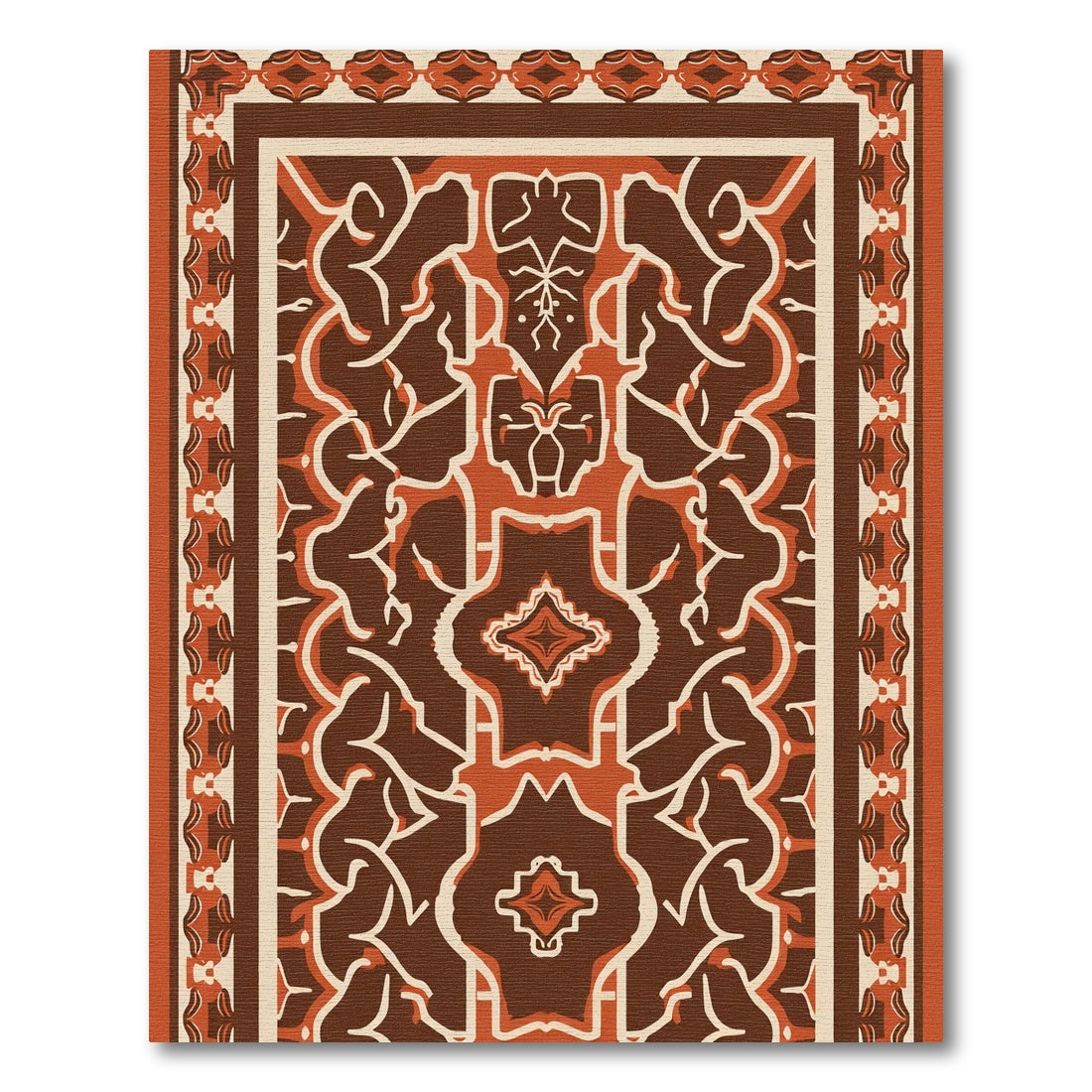 Terracotta Brown Arabesque Medallion Rug