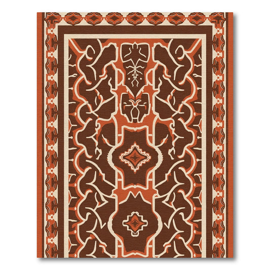 Terracotta Brown Arabesque Medallion Rug