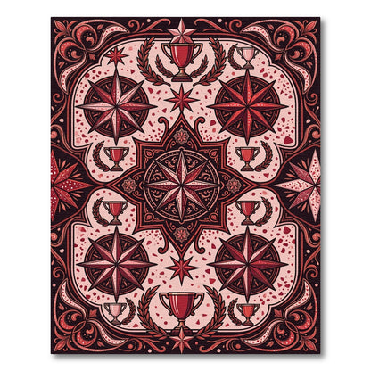 Crimson Nautical Compass Trophy Medallion Rug