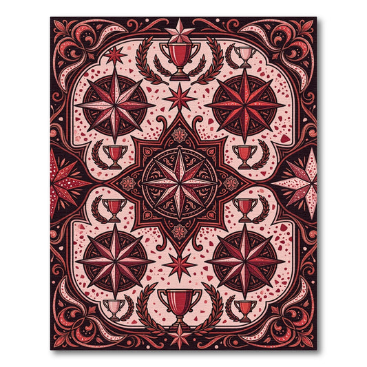 Crimson Nautical Compass Trophy Medallion Rug