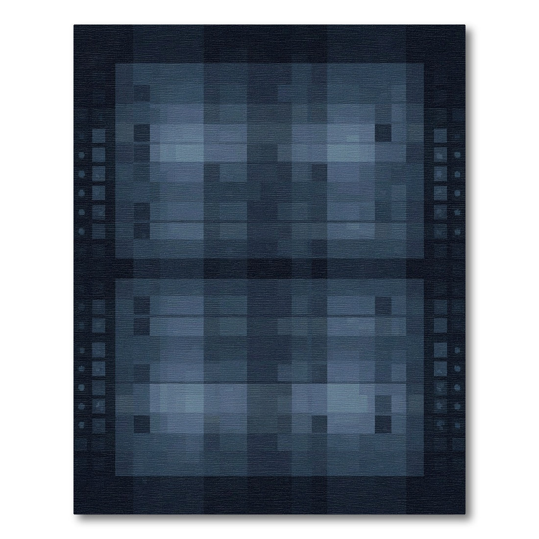 Deep Blue Pixelated Geometric Rectangles Rug