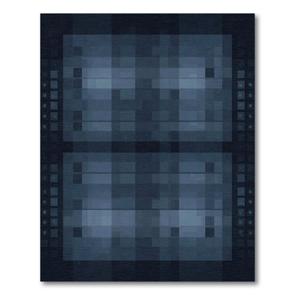 Deep Blue Pixelated Geometric Rectangles Rug