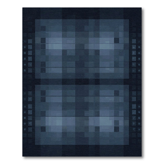 Deep Blue Pixelated Geometric Rectangles Rug