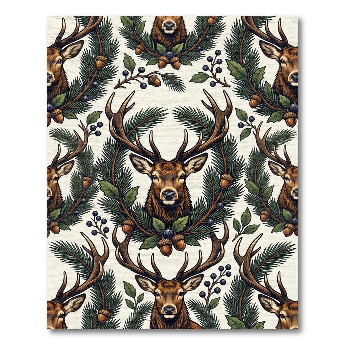 Rustic Woodland Stag and Pine Wreath Rug