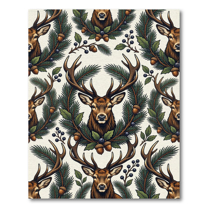 Rustic Woodland Stag and Pine Wreath Rug