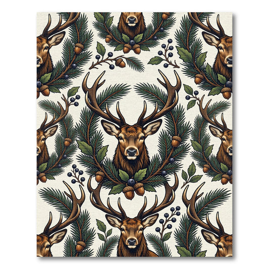 Rustic Woodland Stag and Pine Wreath Rug