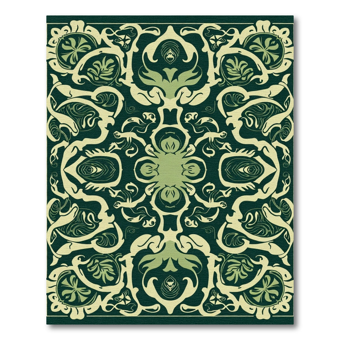 Ornate Green Floral Symmetry Rug