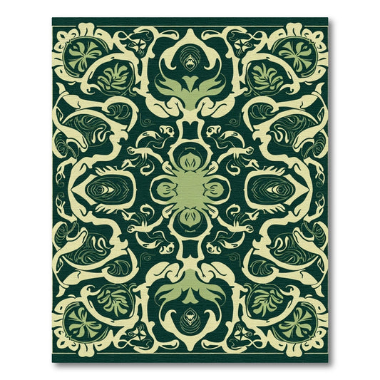 Ornate Green Floral Symmetry Rug