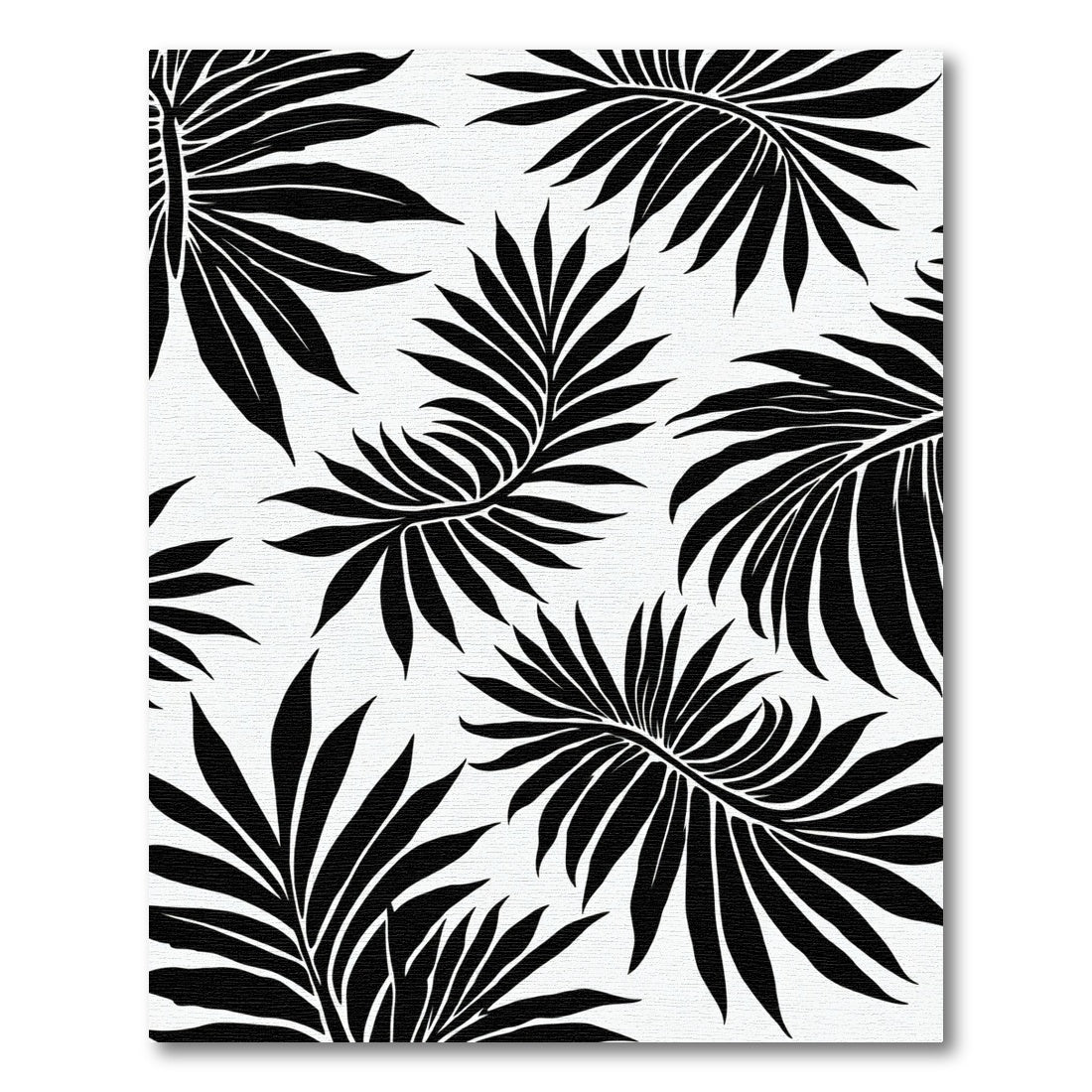 Black Palm Frond Tropical Leaf Composition Rug
