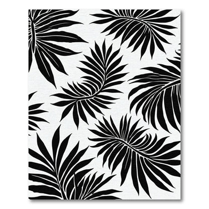 Black Palm Frond Tropical Leaf Composition Rug