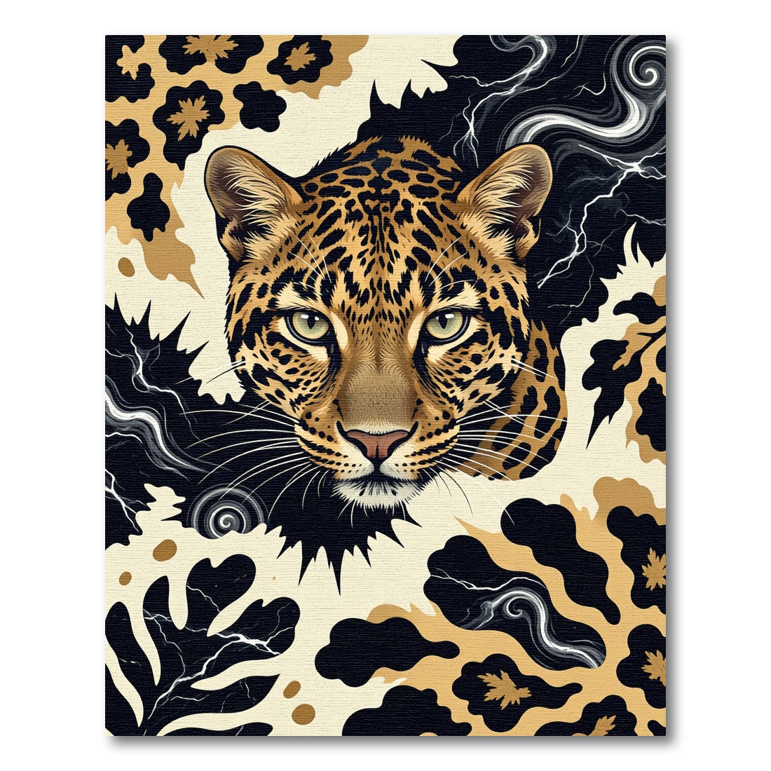 Golden Leopard Abstract Ink Swirl Rug