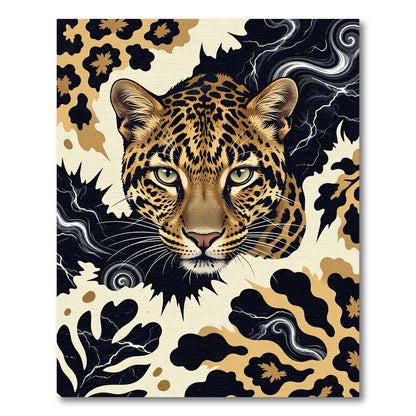 Golden Leopard Abstract Ink Swirl Rug