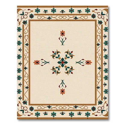 Teal Orange Floral Medallion Beige Rug