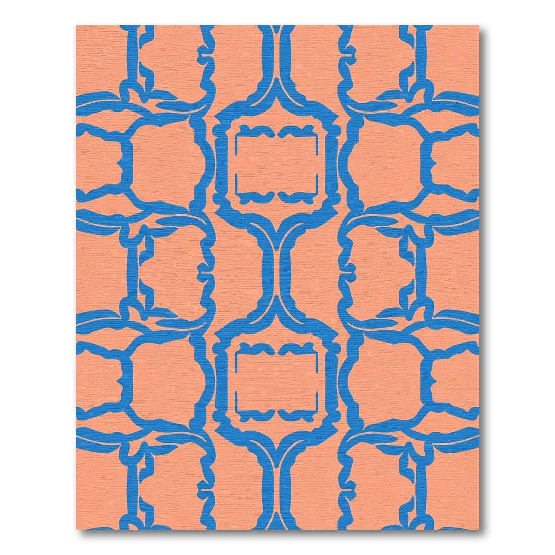 Coral Blue Geometric Lattice Rug