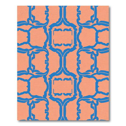 Coral Blue Geometric Lattice Rug