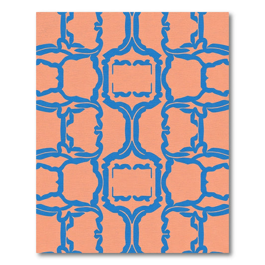 Coral Blue Geometric Lattice Rug