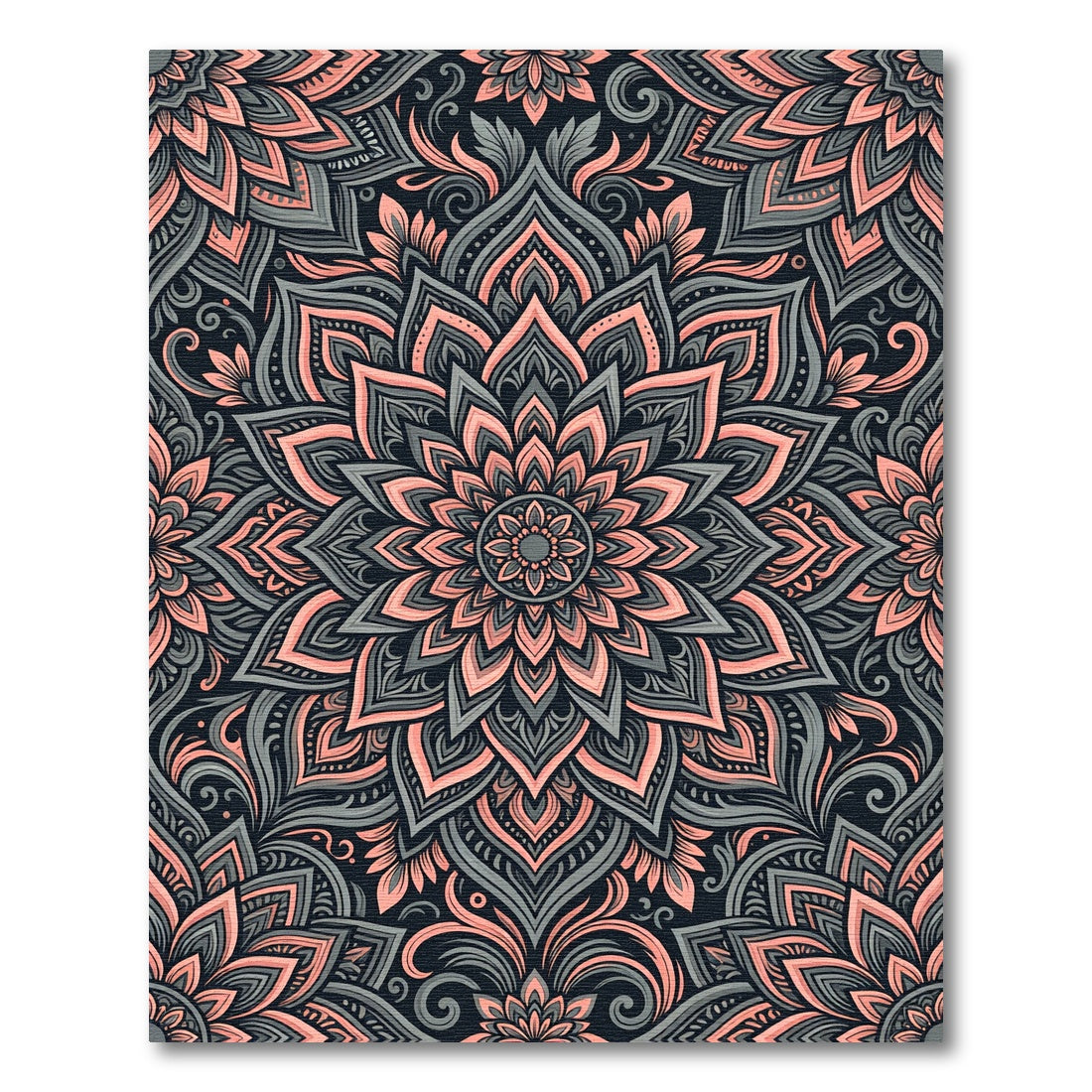 Elegant Dusty Rose Gray Floral Mandala Rug