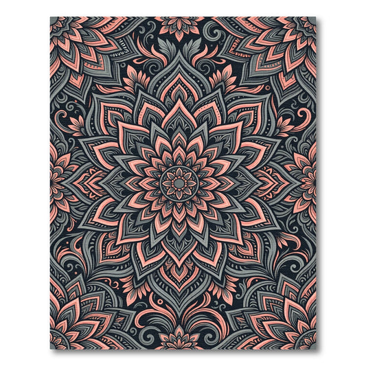 Elegant Dusty Rose Gray Floral Mandala Rug