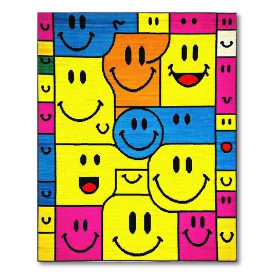 Vibrant Color Block Smiling Faces Rug