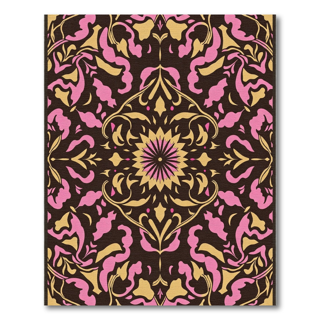 Pink Gold Floral Medallion Dark Rug