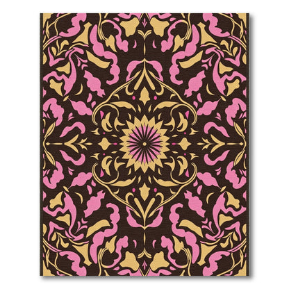 Pink Gold Floral Medallion Dark Rug
